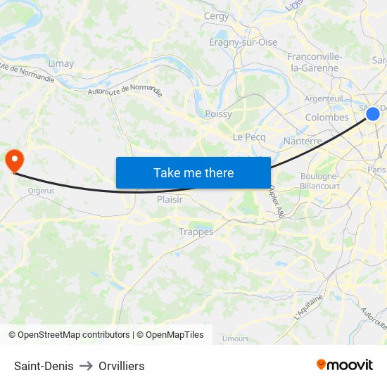 Saint-Denis to Orvilliers map