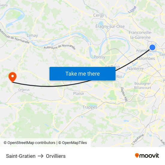 Saint-Gratien to Orvilliers map