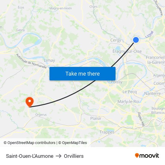Saint-Ouen-L'Aumone to Orvilliers map