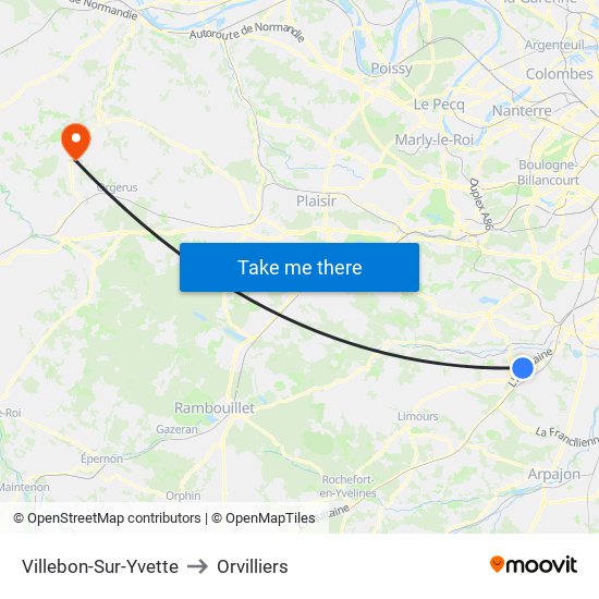 Villebon-Sur-Yvette to Orvilliers map