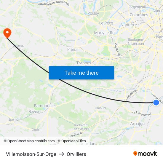 Villemoisson-Sur-Orge to Orvilliers map