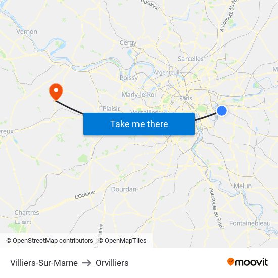 Villiers-Sur-Marne to Orvilliers map
