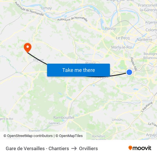 Gare de Versailles - Chantiers to Orvilliers map