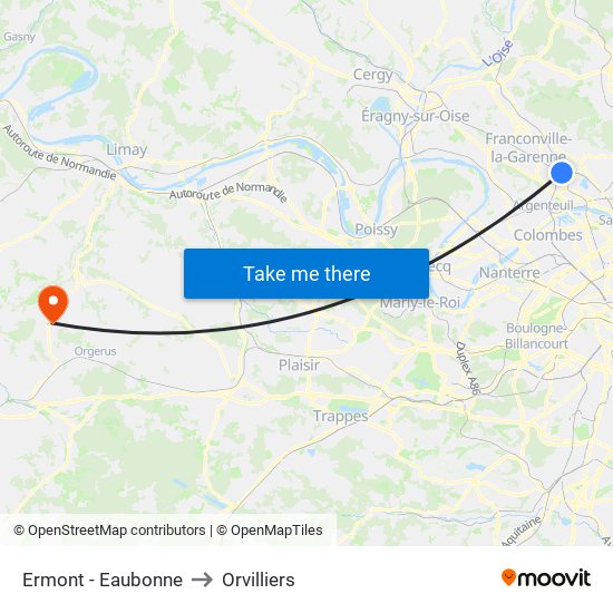 Ermont - Eaubonne to Orvilliers map