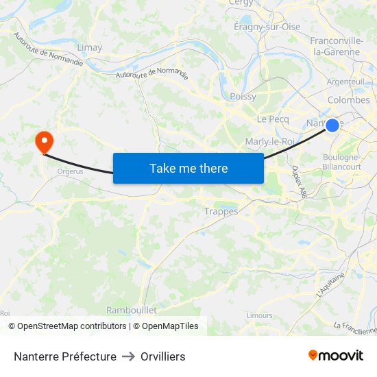 Nanterre Préfecture to Orvilliers map