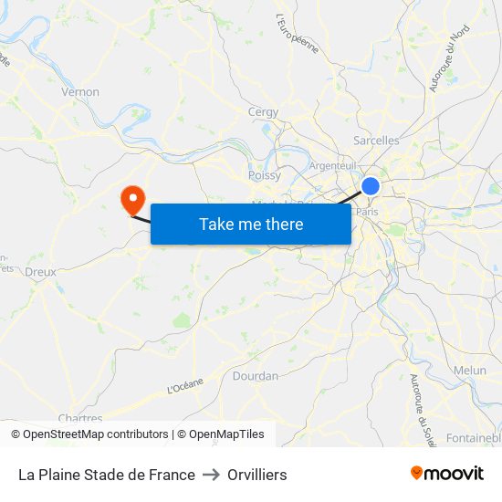La Plaine Stade de France to Orvilliers map