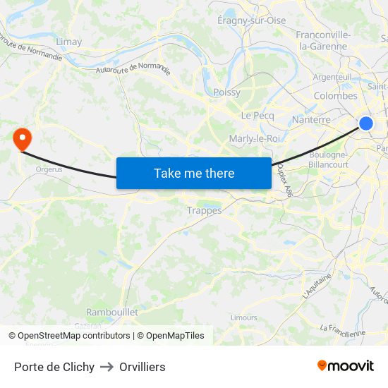 Porte de Clichy to Orvilliers map