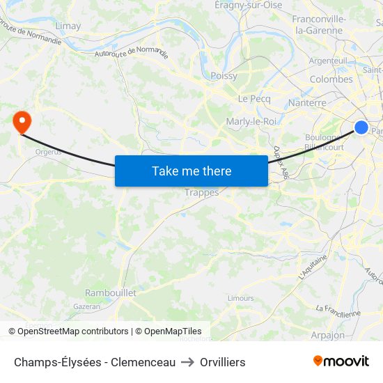 Champs-Élysées - Clemenceau to Orvilliers map