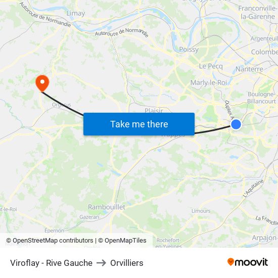 Viroflay - Rive Gauche to Orvilliers map