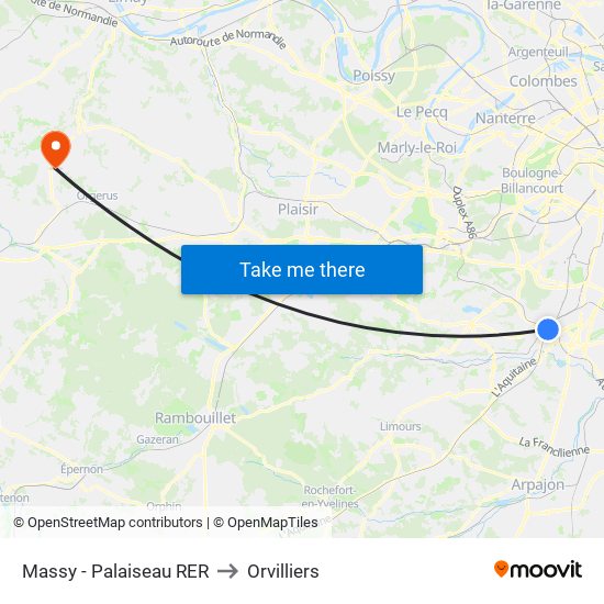 Massy - Palaiseau RER to Orvilliers map