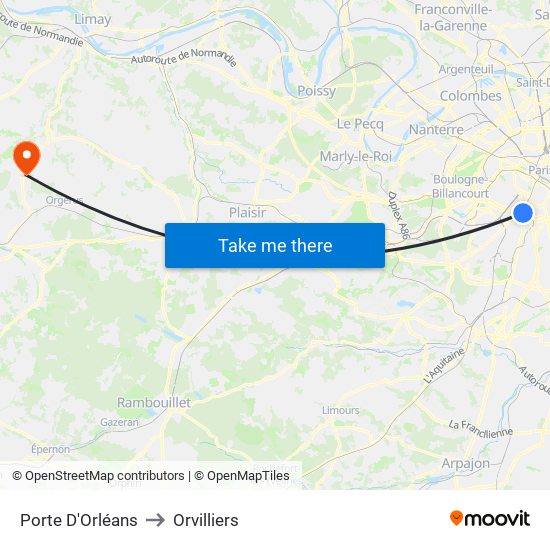 Porte D'Orléans to Orvilliers map