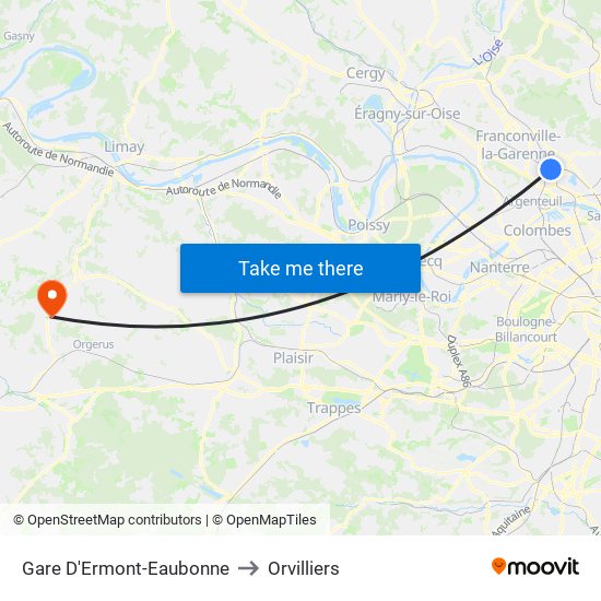 Gare D'Ermont-Eaubonne to Orvilliers map