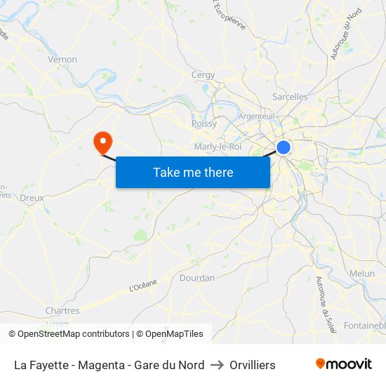 La Fayette - Magenta - Gare du Nord to Orvilliers map