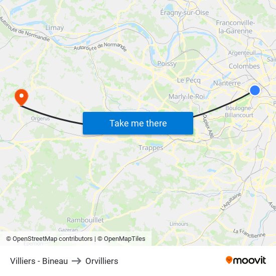 Villiers - Bineau to Orvilliers map