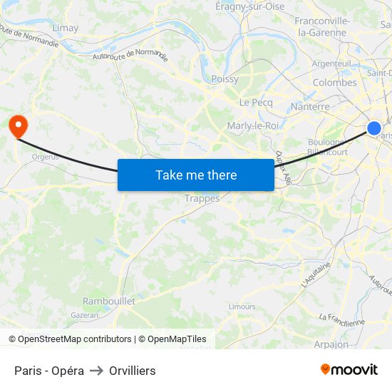 Paris - Opéra to Orvilliers map