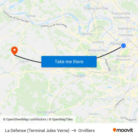 La Défense (Terminal Jules Verne) to Orvilliers map