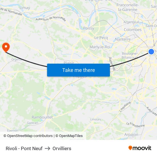 Rivoli - Pont Neuf to Orvilliers map