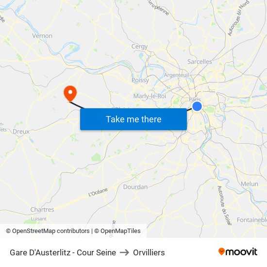 Gare D'Austerlitz - Cour Seine to Orvilliers map