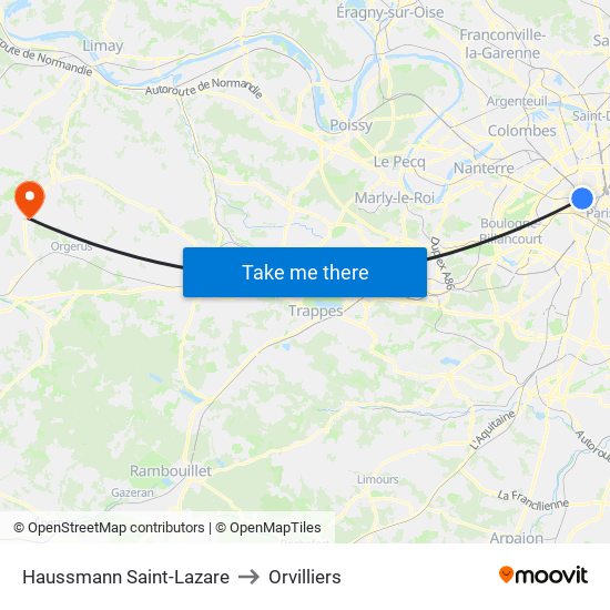 Haussmann Saint-Lazare to Orvilliers map