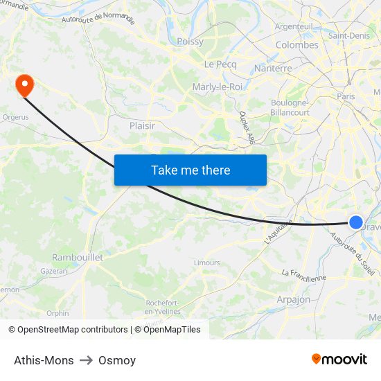 Athis-Mons to Osmoy map