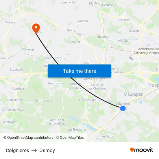 Coignieres to Osmoy map