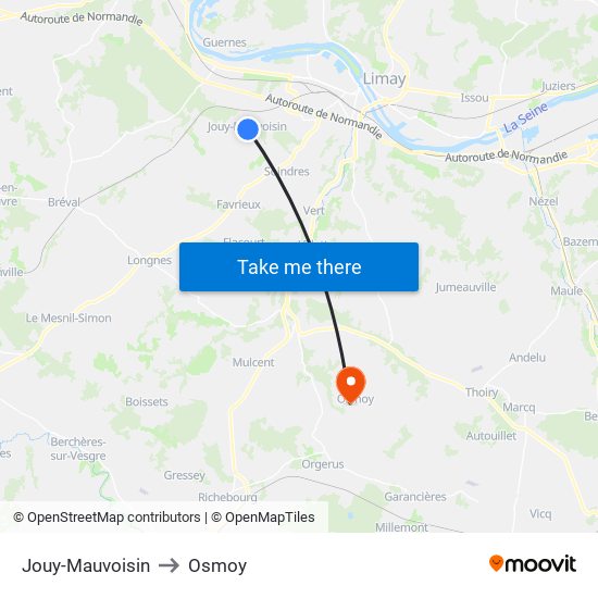 Jouy-Mauvoisin to Osmoy map