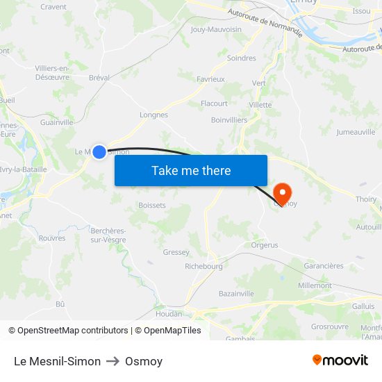 Le Mesnil-Simon to Osmoy map