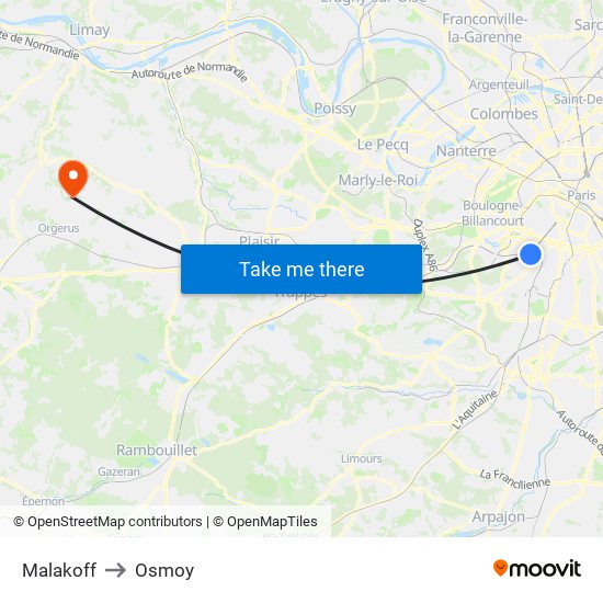 Malakoff to Osmoy map