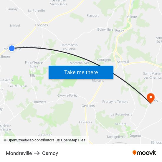 Mondreville to Osmoy map