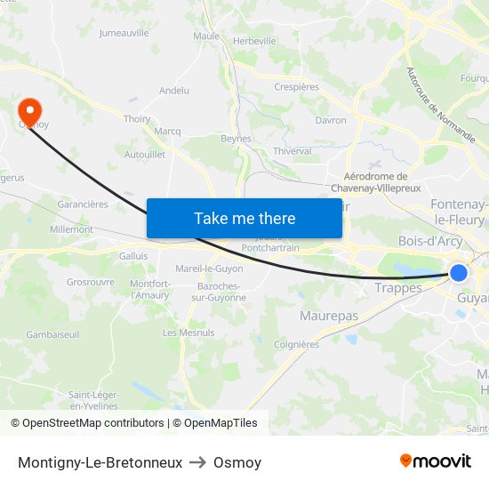 Montigny-Le-Bretonneux to Osmoy map