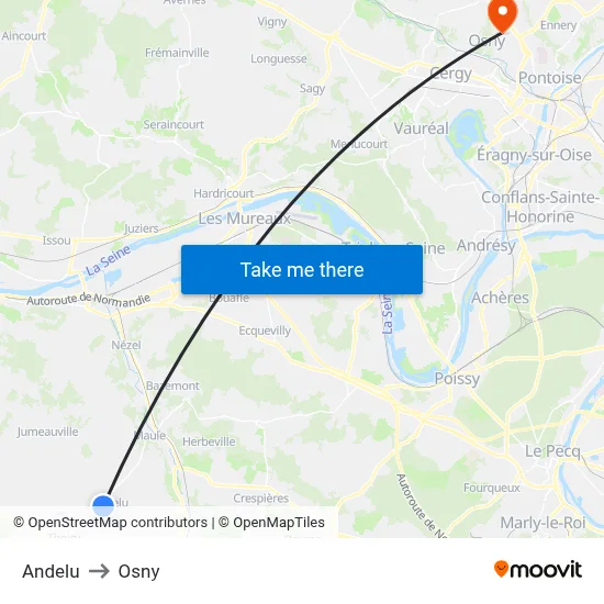 Andelu to Osny map