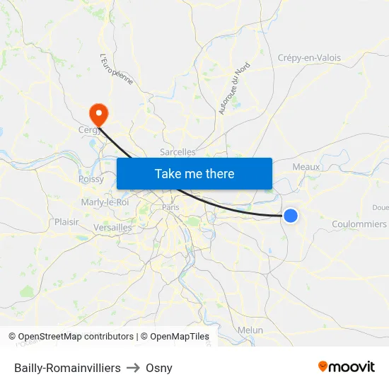 Bailly-Romainvilliers to Osny map