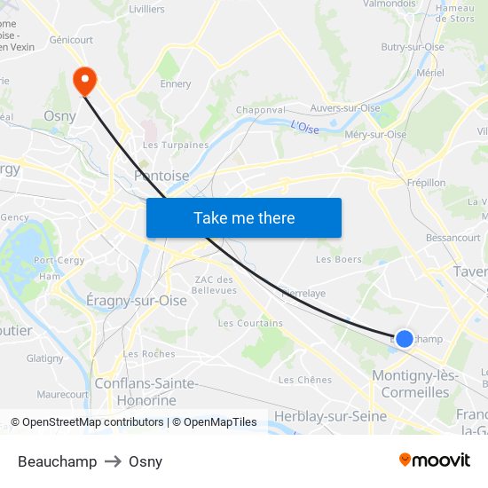 Beauchamp to Osny map