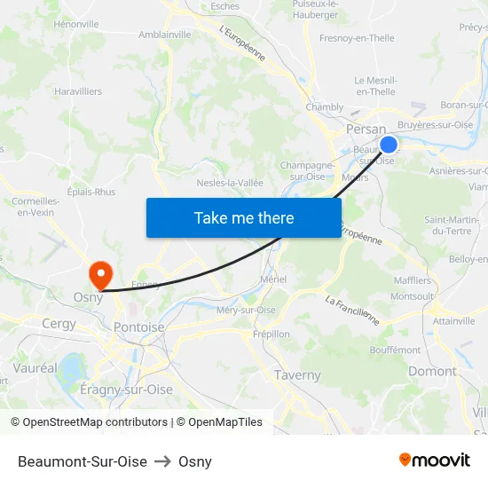 Beaumont-Sur-Oise to Osny map