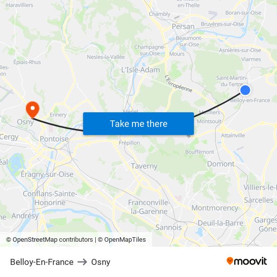 Belloy-En-France to Osny map