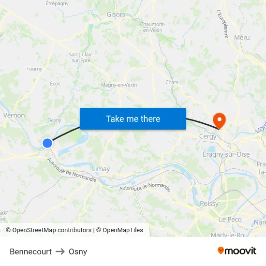 Bennecourt to Osny map