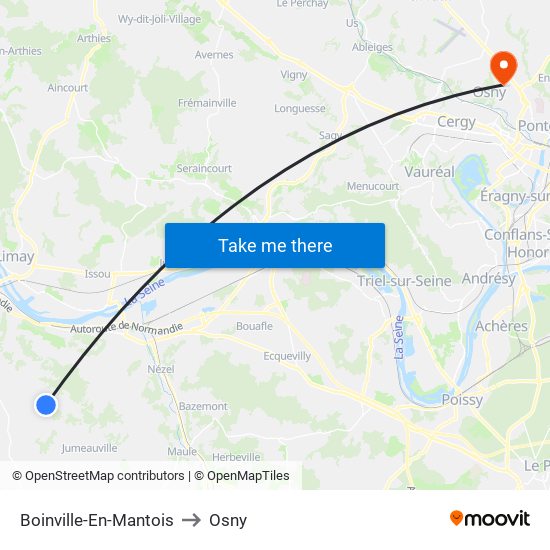 Boinville-En-Mantois to Osny map