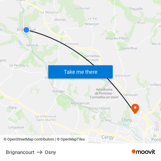 Brignancourt to Osny map