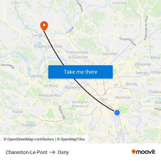 Charenton-Le-Pont to Osny map