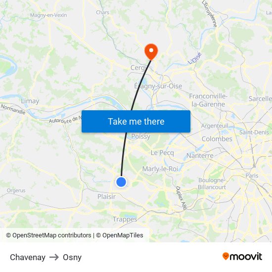 Chavenay to Osny map