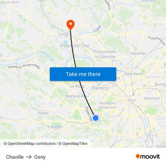 Chaville to Osny map