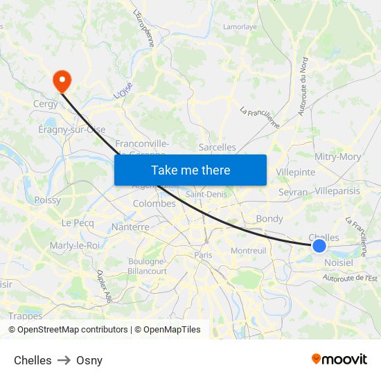 Chelles to Osny map