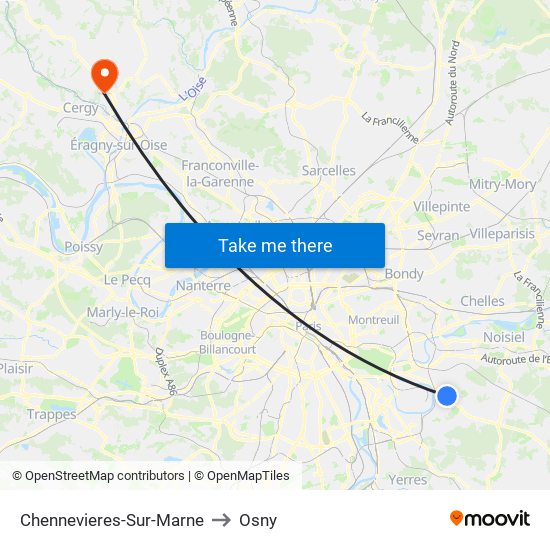 Chennevieres-Sur-Marne to Osny map