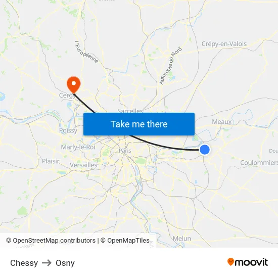 Chessy to Osny map