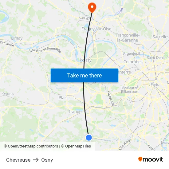 Chevreuse to Osny map