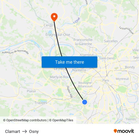 Clamart to Osny map