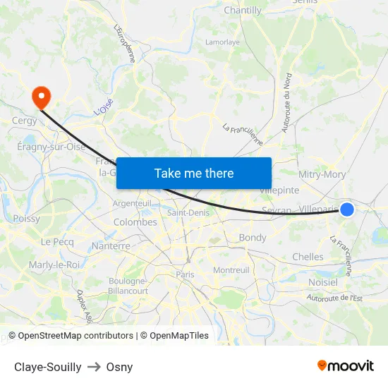 Claye-Souilly to Osny map