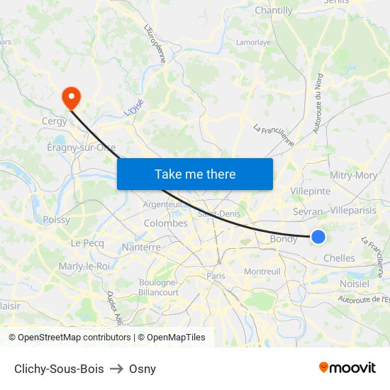 Clichy-Sous-Bois to Osny map