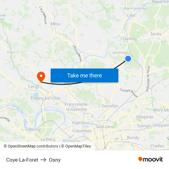Coye-La-Foret to Osny map