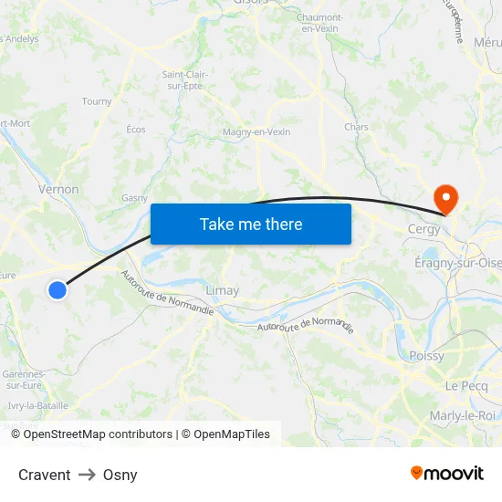 Cravent to Osny map